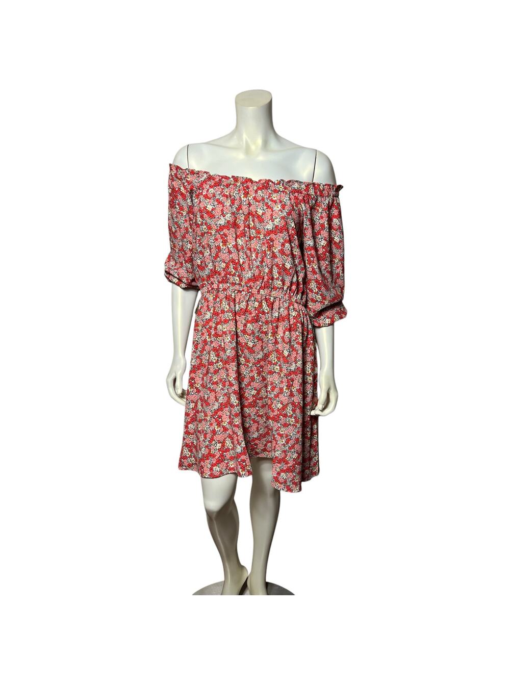 LOFT Outlet Petite Red Floral Off Shoulder Elastic Waist Dress Size 8